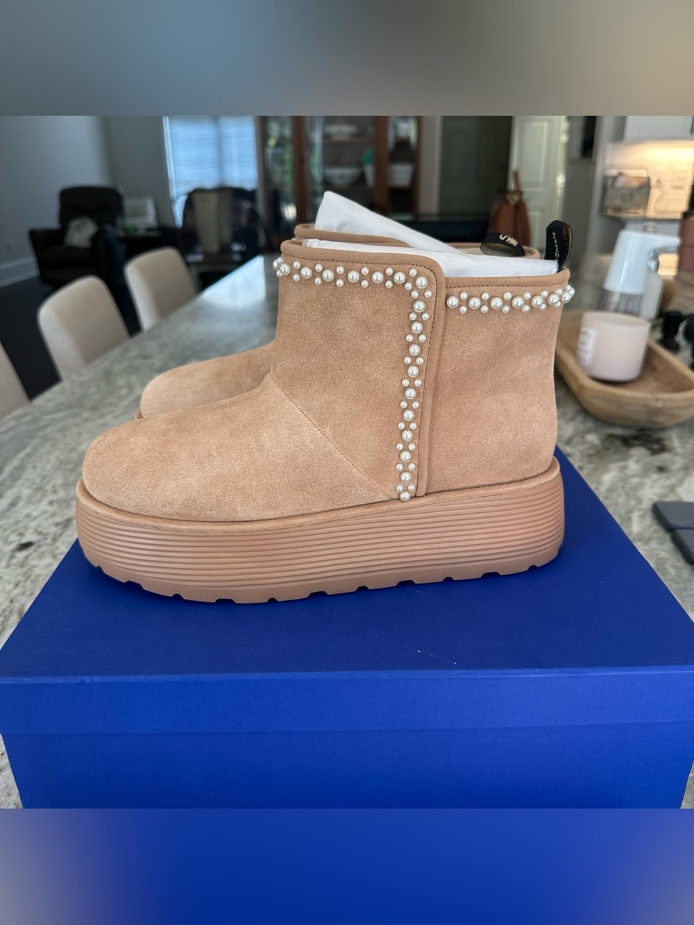 Stuart Weitzman Women Nellie Pearl Flatform Booties size 9 New with Box - Picture 6 of 10